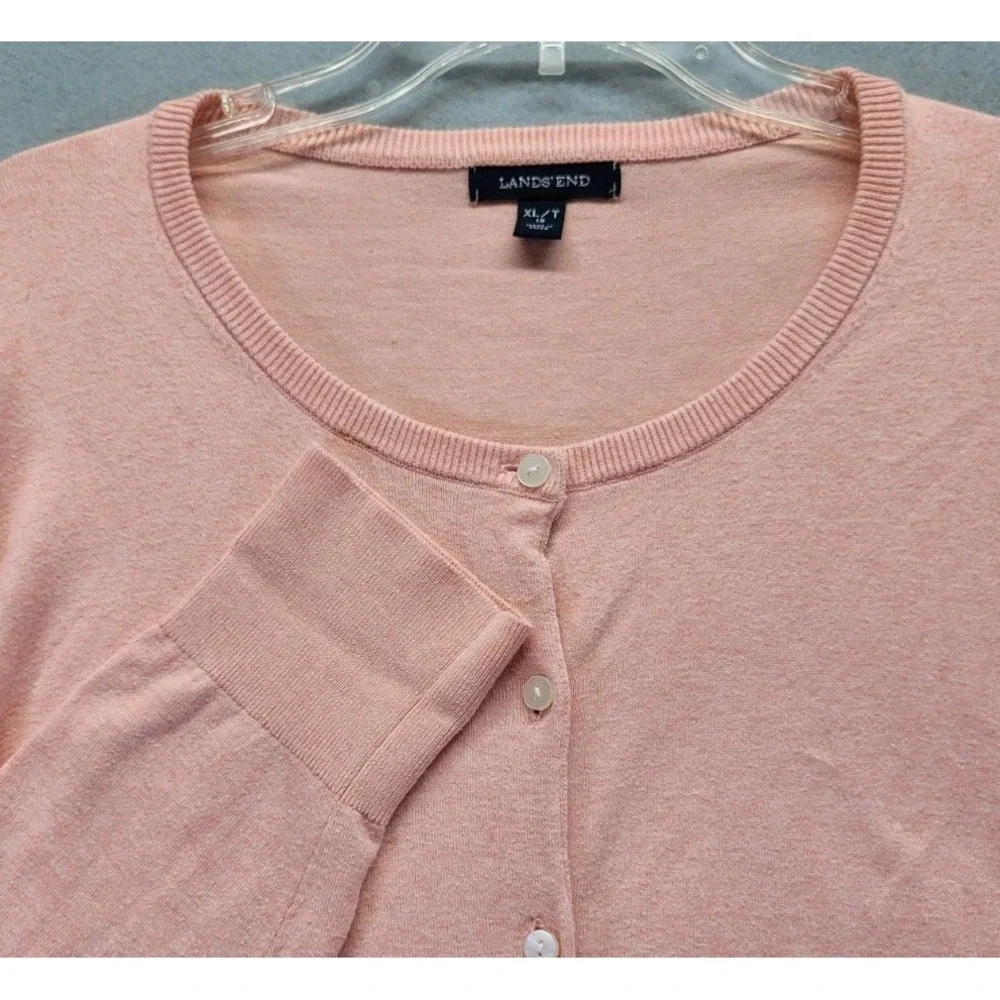 Lands End Cardigan Sweater Women's Size‎ XLT (18) Full Button Up Crew Neck Pink